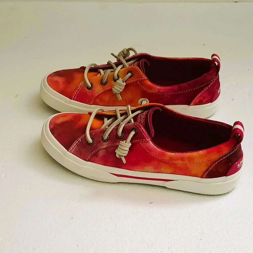 Sperry Pier Wave Tie Dye Shoes 5.5 Slip On Red Orange Sneakers